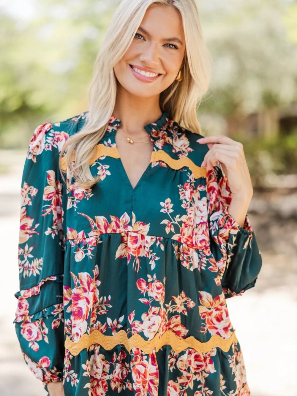 Joy Hunter Green Floral Blouse